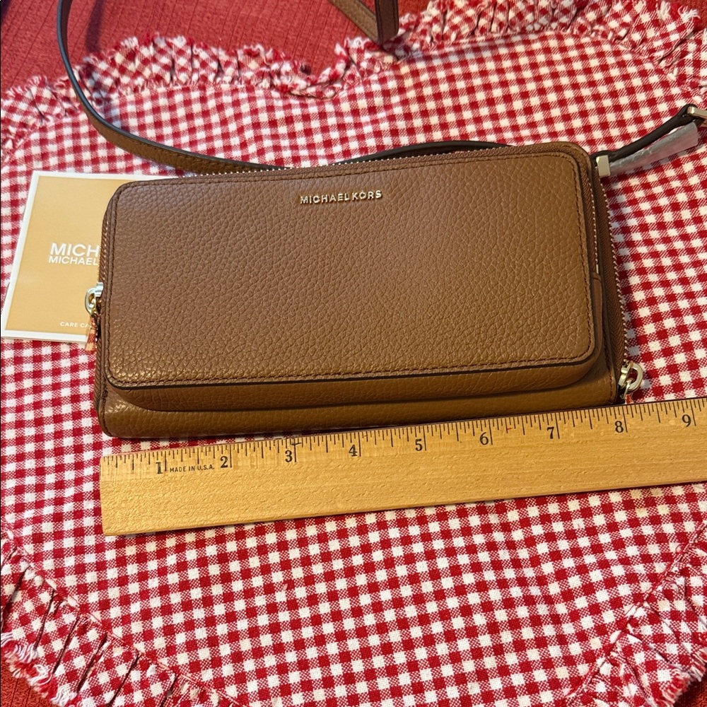 Michael Kors Brown Pebbled Leather Crossbody Wallet